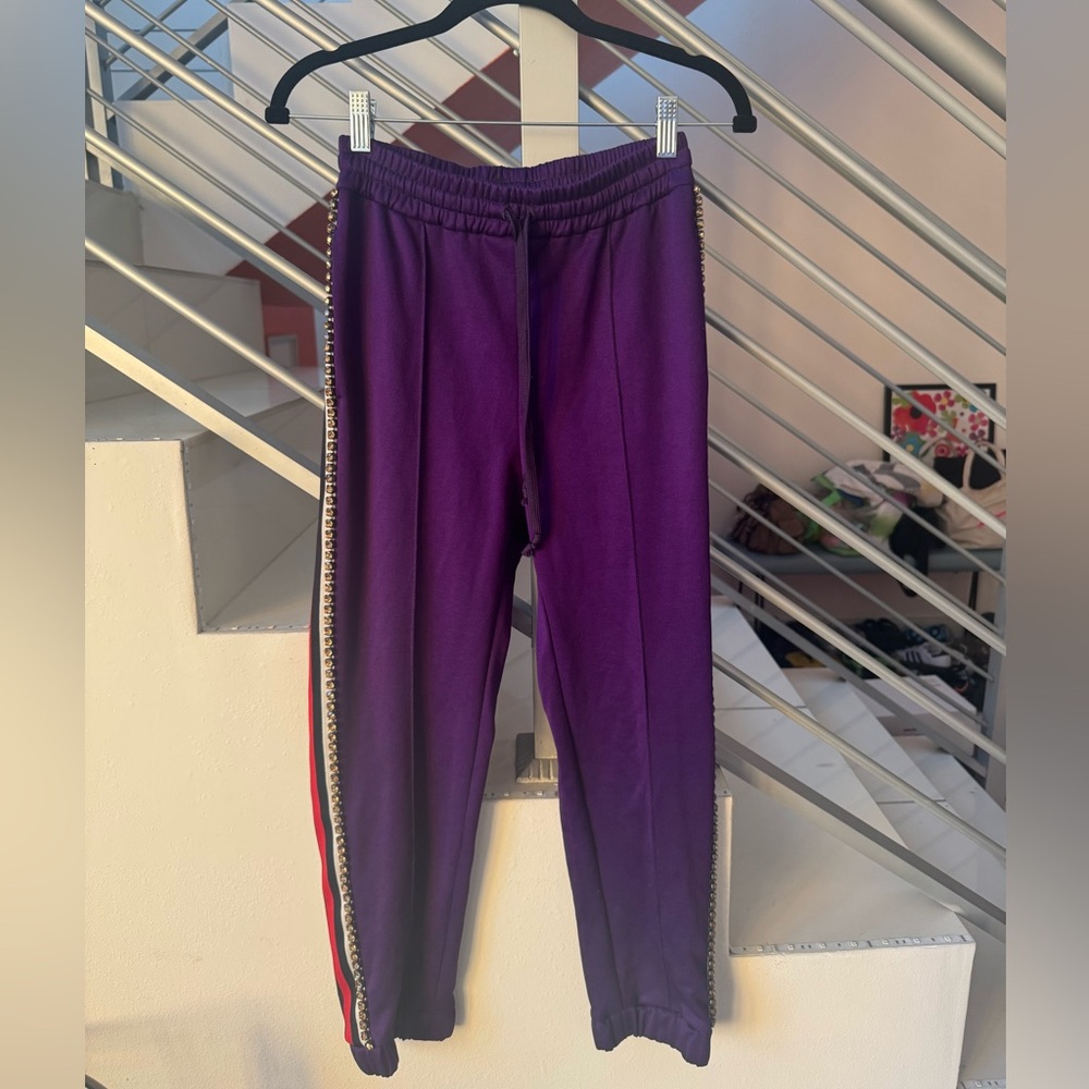 Purple Track Pants with Side Stripes